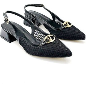 Resim Kindep Burnu Kapalı Kısa Geniş Topuklu Kadın Ayakkabı Siyah Siyah 