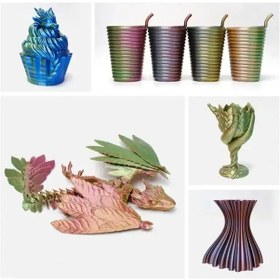 Resim Esun Mavi-turuncu-yeşil Silk Mystic Pla Filament 1.75mm. 1kg 