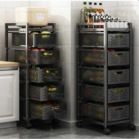 Resim 5 Katlı Lux Metal Siyah Çekmeceli Patates Soğan Sebze Meyve Sepeti Sebzelik 1006-cn 