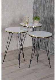 Resim Uslucan Alışveriş Zigon Sehpa Ve Orta Sehpa Elips Set Siyah Tel Ayak Çift Altın Beyaz Çok Renkli 