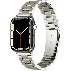Resim Apple Watch 44mm Uyumlu Kordon Paslanmaz Metal Titanyum Baklalı Zore KRD-93 Kayış Titanyum 