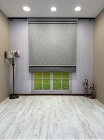 Resim Çift Mekanizmalı Gri Çizgili Desenli Tül Ve Gri Stor Perde - İthal Mat Polyester Gri 