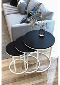 Resim Faymend 3lü Lüx C Zigon Sehpa Beyaz Siyah Siyah - Beyaz 