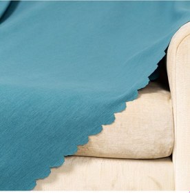 Resim Mavi Dokuma Kadife Şönil Düz Kumaş Çift Taraflı Koltuk Şalı Örtüs 