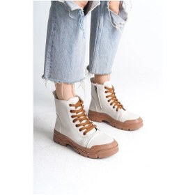 Resim Bloom Bağcıklı Fermuarlı Ortopedik Taban Kadın Bot Ctt - Krem Krem 