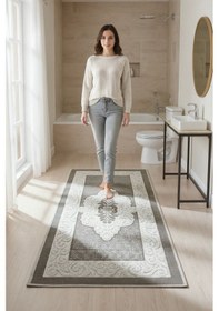 Resim Pamuklu Kaymaz Taban Dikdörtgen Banyo Paspası Yüksek Emici Pamuk Dokuma Banyo Halısı 80 X 120 Cm Boyutlarında Bej 