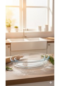 Resim Masterchef Elite 2'li Sade Oval Servis Tabağı,salata Kasesi, Sunumluk, Tabak Ve Fırın Kabı Saydam 