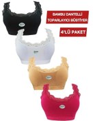 Resim Otantik Tekstil Genç Kız Çocuk Alıştırma Sütyeni Bambu Dantel Detaylı Kalın Askılı Pedli 4 Adet Yarım Atlet Büstiyer 
