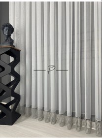 Resim Tül Perde Etek Aplike Eritme Bertu Desen Gri İşleme Ekru 