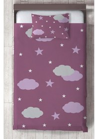 Resim Mekta Home Bebek Ve Çocuk Odası Lila Bulut Desenli Yatak Örtüsü Renkli 