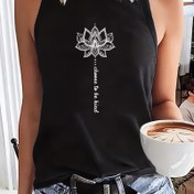 Resim Kadın Y2K ilhamlı kolsuz tank üst - Günlük, gevşek fit, hafif gri lotus çiçeği ve "İyi Olmak İçin Seçin" baskısı, bahar ve yaz için mükemmel, günlük giyim|Lotus Çiçeği Üstü|Esnek Kumaş 