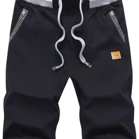Resim Erkekler için Dar Kesim Düz Paça Günlük Şortlar, Elastik Bel Bandı ve İpli - %97 Pamuk/%3 Elastan Karışımı, Hafif 300gsm Yazlık Cepli Şortlar Dış Aktiviteler İçin 