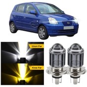 Resim Kia Picanto 2003-2011 Uyumlu Mercekli Far Ampulü Led Xenon Çift Renk Sarı-beyaz Far Şimşek Etkili Led Lamba Uzun LED Far 56096545 