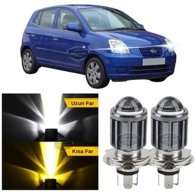 Resim Kia Picanto 2003-2011 Uyumlu Mercekli Far Ampulü Led Xenon Çift Renk Sarı-beyaz Far Şimşek Etkili Led Lamba Uzun LED Far 56096545 