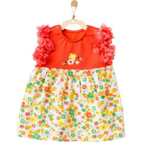 Resim Andywawa Kız Bebek Çiçek Motifli Kolları Tüllü Elbise AC21835R 