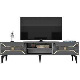 Resim Yummedi Tv Ünitesi 2 Raflı, 2 Kapaklı Antrasit-altın 