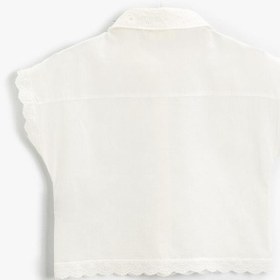 Resim Kız Çocuk Fisto İşlemeli Crop Oversize Kısa Kollu Gömlek 
