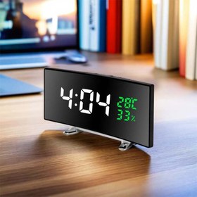 Resim 1 adet 6.6 İnç Çok Fonksiyonlu LED Alarm Saati, Kıvrılmış Büyük Ekran Gösterim - Saat Zamanı, Sıcaklık ve Nem Gösterebilir, Takılabilir/Kullanım İçin Üç AA Pil (Sadece Pil Kullanımı Ekran Otomatik Olarak Kapatılır) 