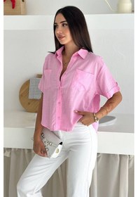 Resim Kadın Kısa Kollu Gömlek Soft Statement Pembe 