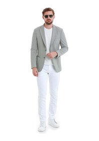 Resim Hatemoğlu Gri Slim Fit Kareli Mono Yaka Klasik Ceket 14293024d001 140 Gri 