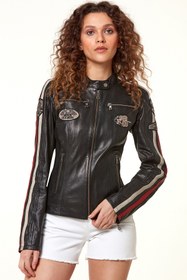 Resim Derimod Ladyracer Kadın Siyah Armalı Spor Deri Mont 20WGD589851 