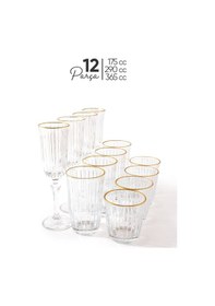 Resim Mest Yaldızlı 12 Parça Su Ve Meşrubat Bardağı Seti - 170 Cc, 290 Cc, 365 Cc Şık Ve Zarif Tasarım Sade Yaldız 