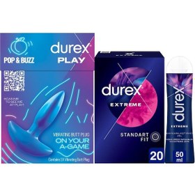 Resim Durex Titreşimli Anal Plug Tıkaç + Extreme Geciktiricili Ve Tırtıklı Prezervatif 20'li + Extreme Jel 50 ML 