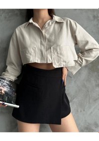 Resim Poplin Crop Gömlek Bej S3060 Bej 