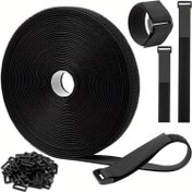 Resim 50 Tokalı Ayarlanabilir Kablo Kayışları, Organizatör veya Depolama için Ücretsiz Kesim Yeniden Kullanılabilir Naylon Bağlama Kordonları (2.03cm x 9.75 metre) 