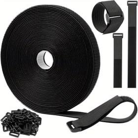 Resim 50 Tokalı Ayarlanabilir Kablo Kayışları, Organizatör veya Depolama için Ücretsiz Kesim Yeniden Kullanılabilir Naylon Bağlama Kordonları (2.03cm x 9.75 metre) 