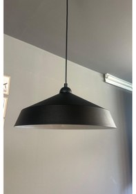 Resim Lema Tekli Avize Siyah Yarım Lale Başlık Sarkıt Lamba Restoran Cafe Salon Avizeleri Siyah 