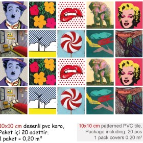 Resim Tink Kendinden Yapışkanlı Popart3 Desenli Pvc Karo 10X10 cm 20'li Paket 