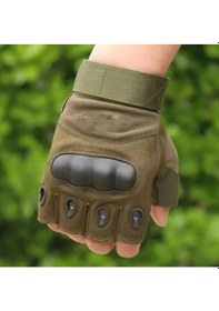 Resim Motorcu/motosiklet Yarım Kaymaz Yeşil Eldiven 