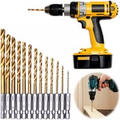 Resim 13 Parça Titanyum Kaplamalı Altıgen Saplı Matkap Ucu Seti, 1/4" - 1/16" Boyutlar, Darbeli Sürücüler için Hızlı Değişim Tasarımı - Metal, Ahşap, Plastik, Alüminyum Alaşımlı Dayanıklı HSS Büküm Matkaplar 