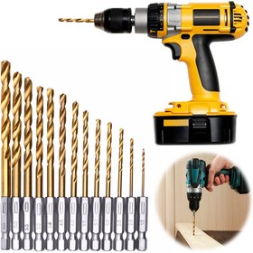 Resim 13 Parça Titanyum Kaplamalı Altıgen Saplı Matkap Ucu Seti, 1/4" - 1/16" Boyutlar, Darbeli Sürücüler için Hızlı Değişim Tasarımı - Metal, Ahşap, Plastik, Alüminyum Alaşımlı Dayanıklı HSS Büküm Matkaplar 