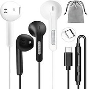 Resim Qi Gxinr Kablolu kulaklık, USB C kulaklık, iPhone 16 için, mikrofonlu kablolu kulaklık, iPhone 15 Plus, Samsung Galaxy S23, S22, S21, FE, iPad Pro, Huawei Google Pixel için, 2'li paket 