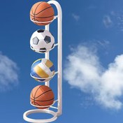 Resim Çok Amaçlı Top Saklama Rafı - Dayanıklı Demir, Basketbol & Futbol Topları için Çoklu Spor Organizatörü, Kolay Kurulum, Beyaz/Siyah 
