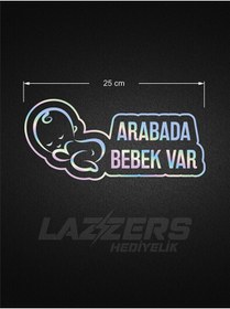 Resim LAZZERS HEDİYELİK Arabada Bebek Var 25 Cm Hologram Renk Etiket - Araba Arka Cam Folyo Etiket 