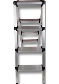 Resim Endokon Geniş Basamaklı Katlanır Alüminyum Merdiven - 4 Basamaklı - Çift Taraflı Merdiven 