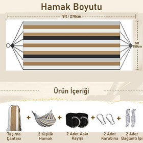 Resim Valkyrie Çift Kişilik XL 260x150 CM Kemerli Kolay Kurulabilir Kanvas Hamak Çantalı Kahve 