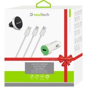 Resim Soultech MIX001 Araç Şarjı+3 Usb Kablo+Araç Tutucu 