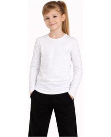 Resim Kız Çocuk Basic Uzun Kollu Tişört Okul Günlük Rahat T-shirt - Beyaz - Çok Renkli 