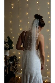 Resim JetDukkan Incili Orta Boy Duvak 1 Metre Taraklı Düz - Gelin Gelinlik Için, Nikah, Duvağı,tül, Kırık Beyaz 