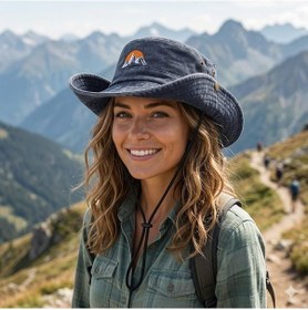Resim Valkyrie Outdoor Balıkçı Şapkası Geniş Kenarlı Dağ Nakışlı Kamp Yürüyüş Balıkçı Şapka Lacivert Lacivert 