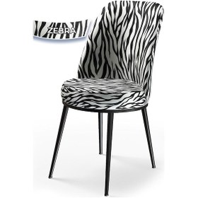 Resim Canisa Dexa Serisi, Üst Kalite Mutfak Sandalyesi, Metal Siyah Iskeletli, 8 Adet Zebra Desen Sandalye Zebra Desen Sandalye 