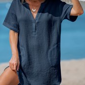 Resim Plus Beden, Günlük Kullanım ve Tatil İçin Uygun Plus Size Kadın V Yaka Gömlek 