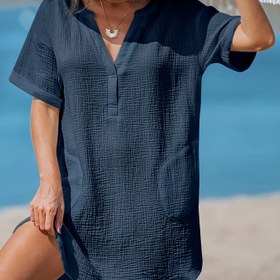 Resim Plus Beden, Günlük Kullanım ve Tatil İçin Uygun Plus Size Kadın V Yaka Gömlek 