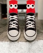 Resim ZEYZEY MONKEY 1 Çift Kırmızı Patlak Gözlü Komik Tasarım Düz Renkli Unisex Spor Çorap( 36-44 Uyumludur ) 
