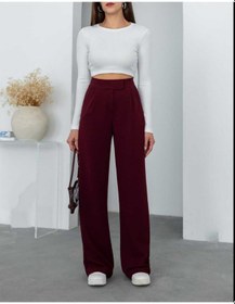 Resim Nevege Butik Kadın Örme Kumaş Full Likralı Beli Cırtlı Palazzo-bordoo Bordo 