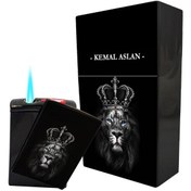 Resim İŞTE BU Kişiye Özel Isim Baskılı Aslan Baskılı Sigara Kutusu Ve Kaydırmalı Çakmak Hediye Seti 